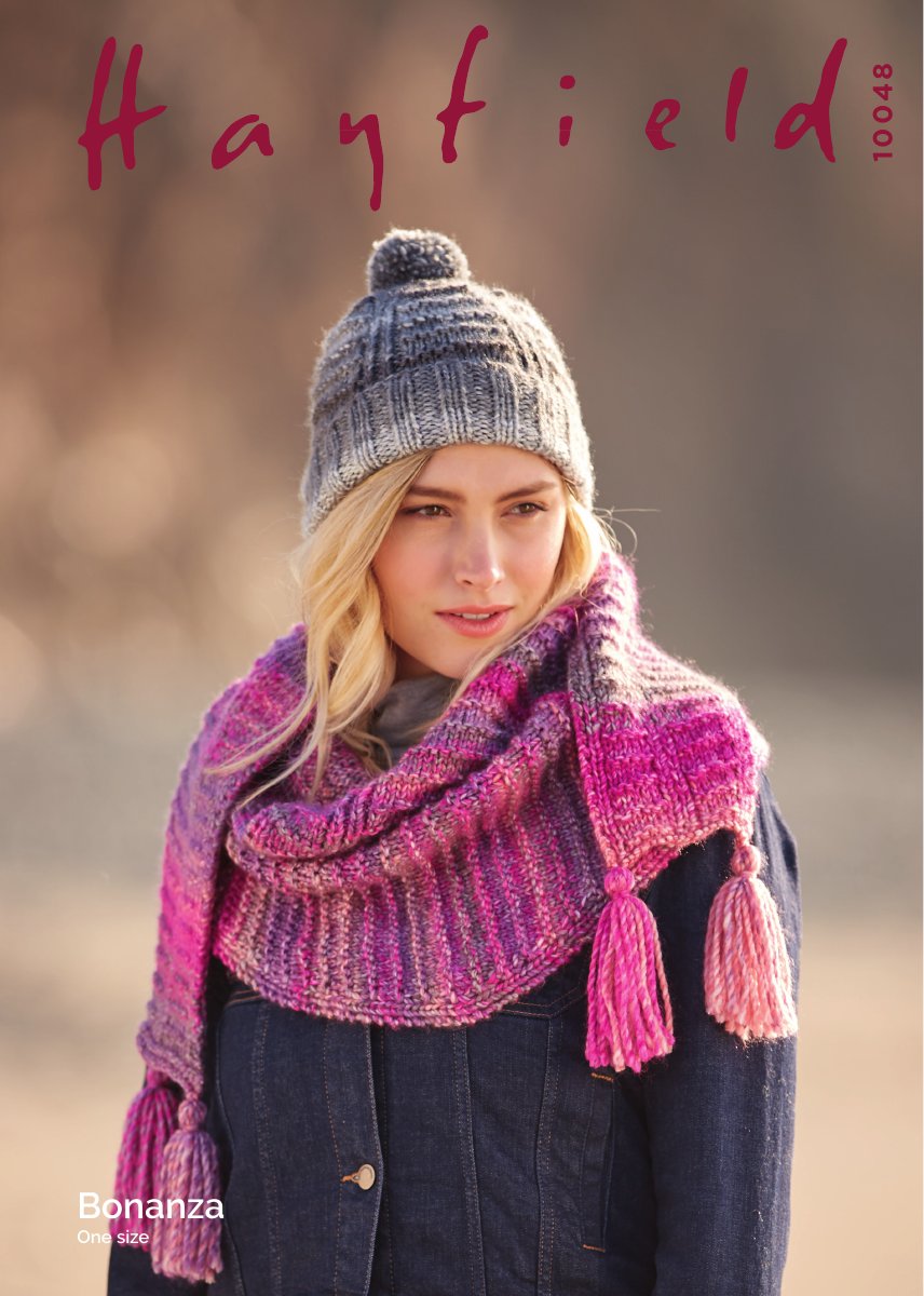 Hayfield 10048 Textured Hat & Scarf in Bonanza pattern cover