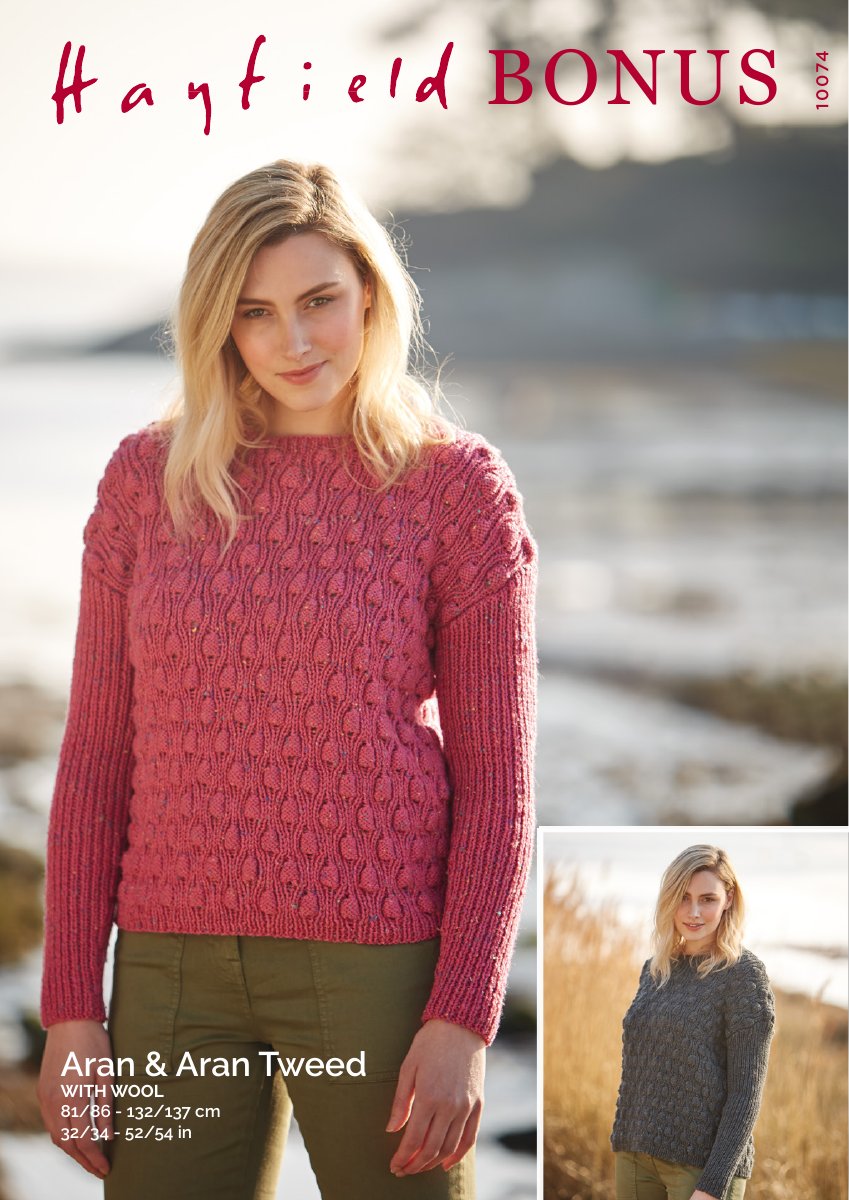 Hayfield 10074 Sweater in Bonus with Wool Aran pattern cover