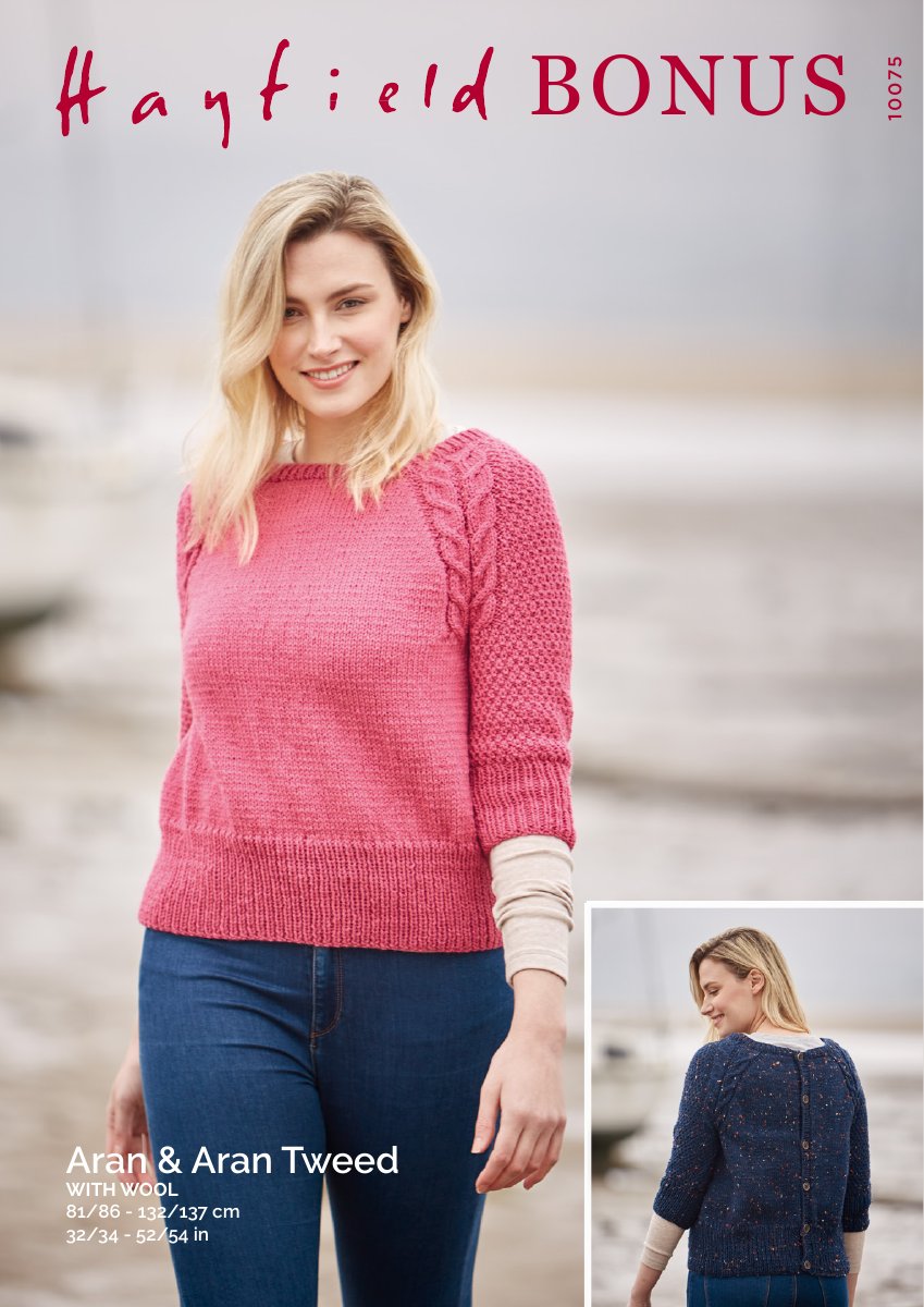Hayfield 10075 Top in Bonus with Wool Aran pattern cover