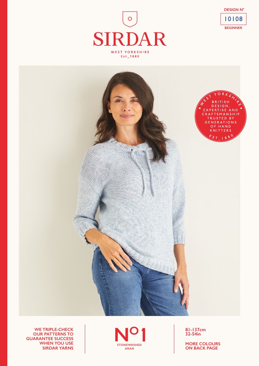 Sirdar 10108 Sweater in No.1 Stonewashed Aran pattern cover