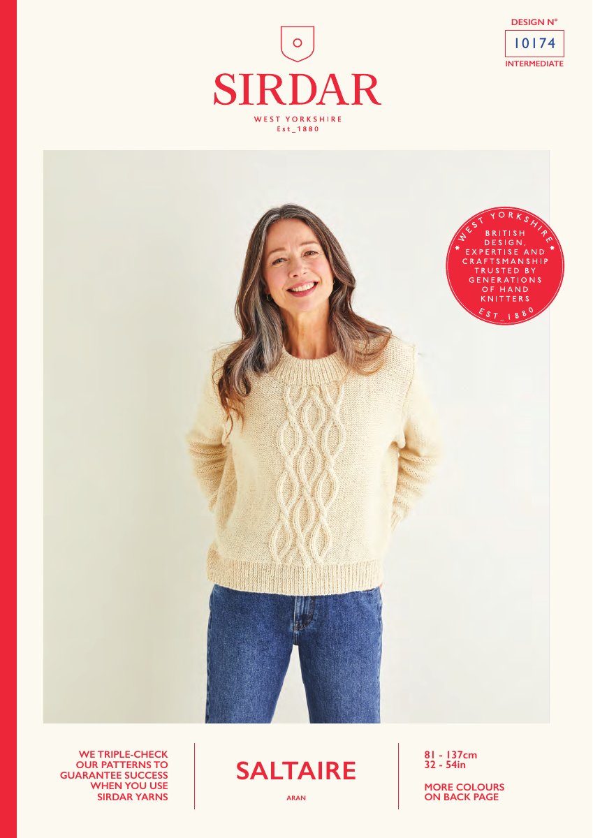 Sirdar 10174 Sweater in Saltaire Aran pattern cover