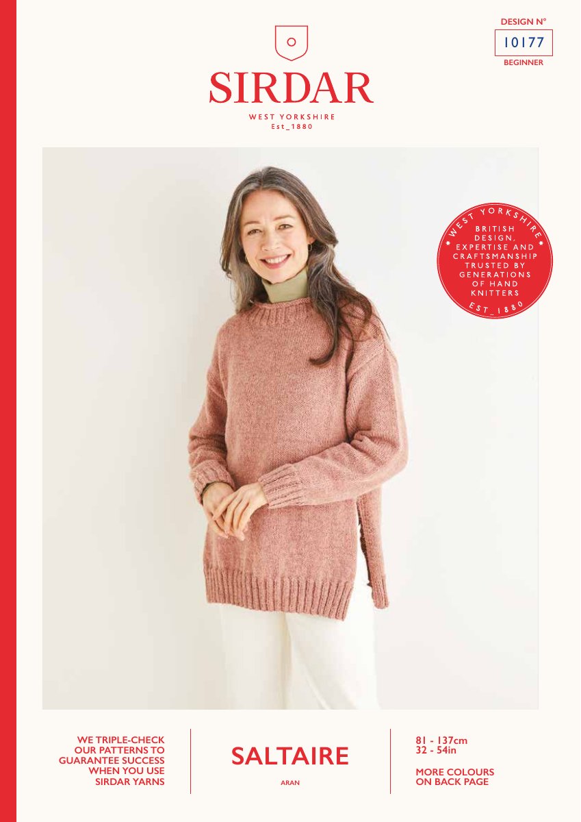 Sirdar 10177 Sweater in Saltaire Aran pattern cover
