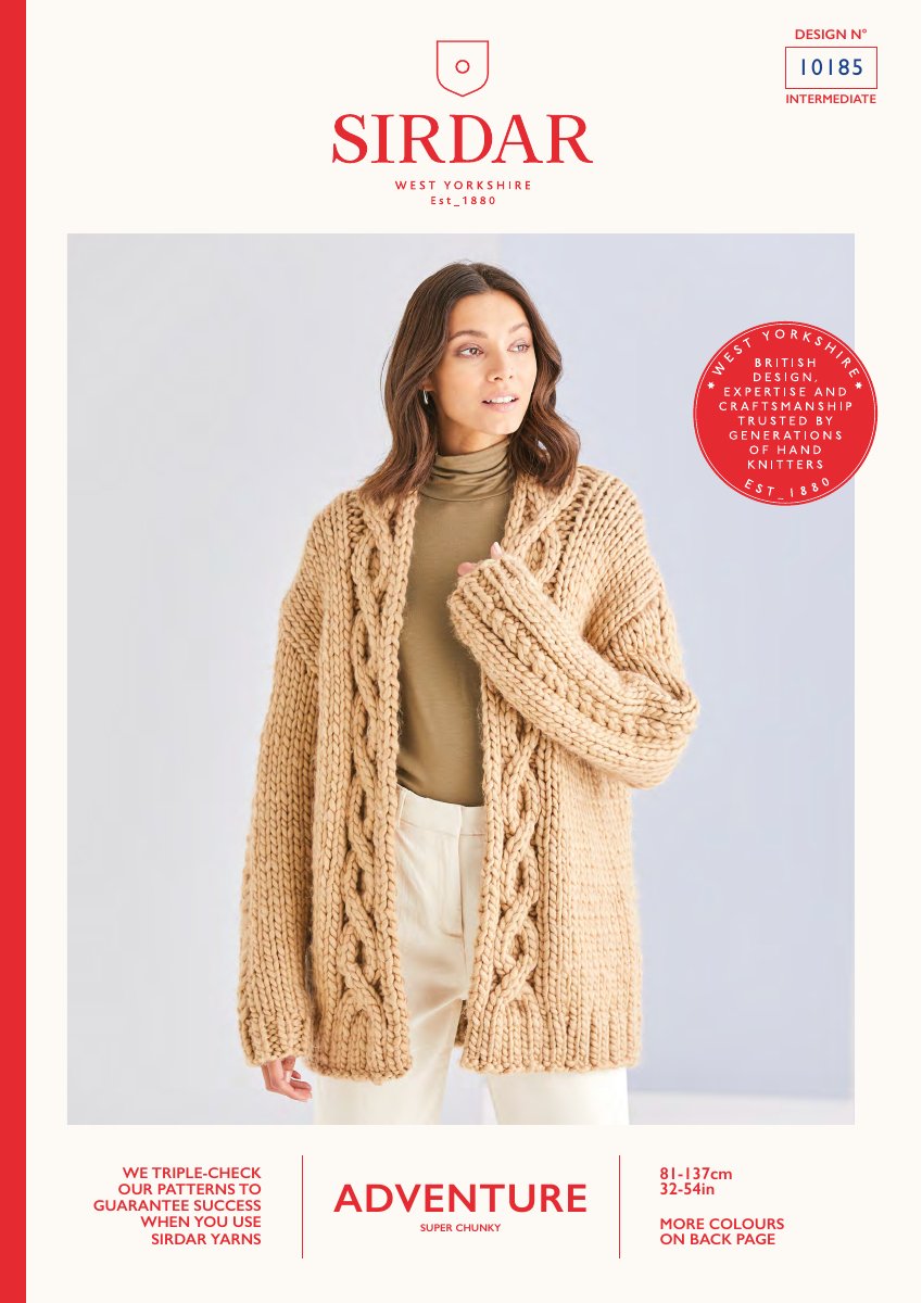 Sirdar 10185 Cardigan in Adventure Super Chunky pattern cover