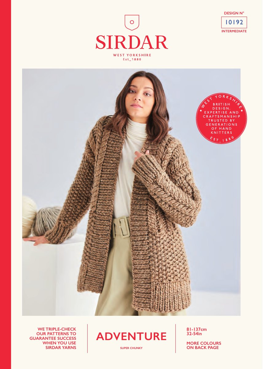 Sirdar 10192 Cardigan in Adventure Super Chunky pattern cover