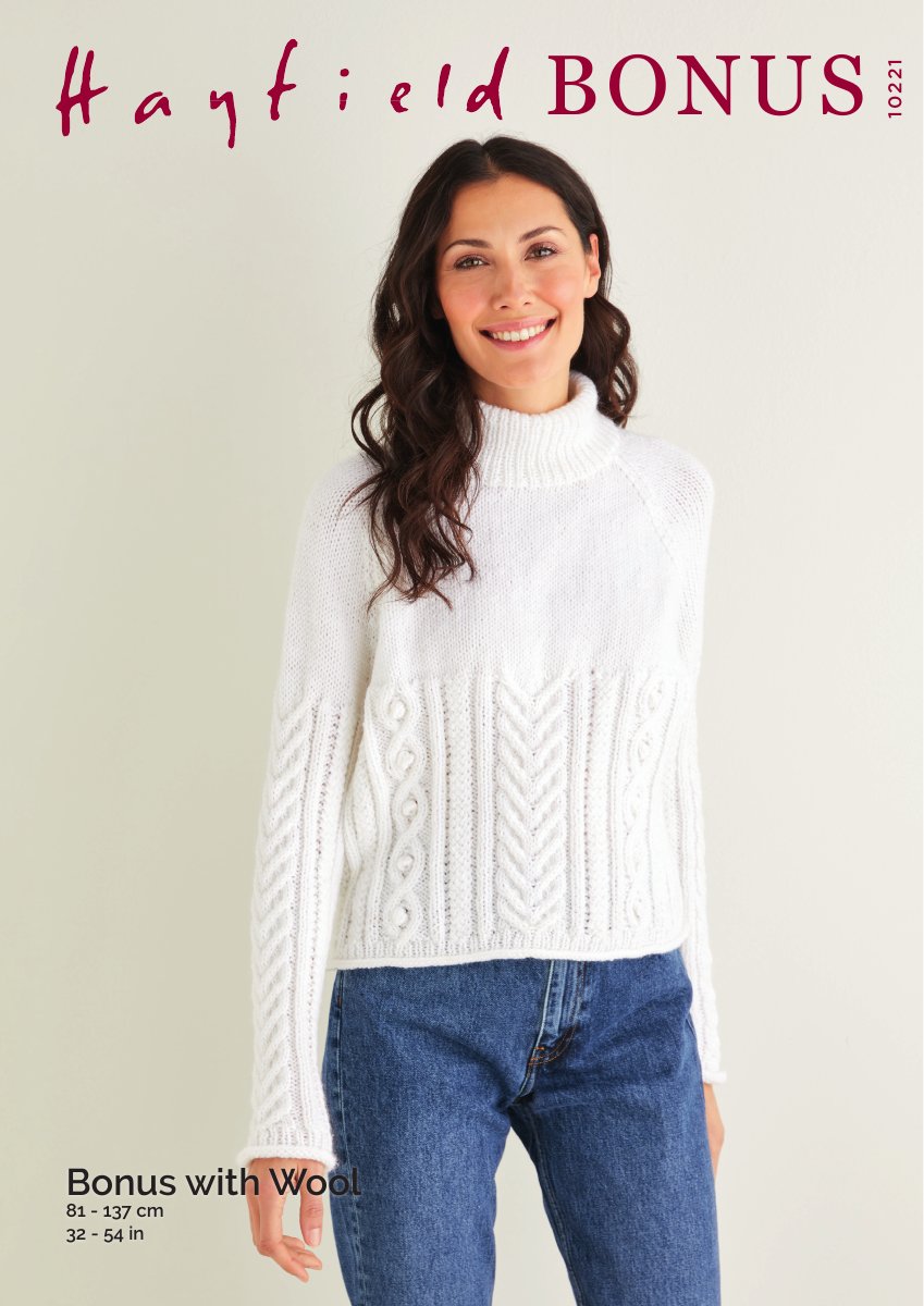 Hayfield 10221 Sweater in Bonus with Wool Aran pattern cover