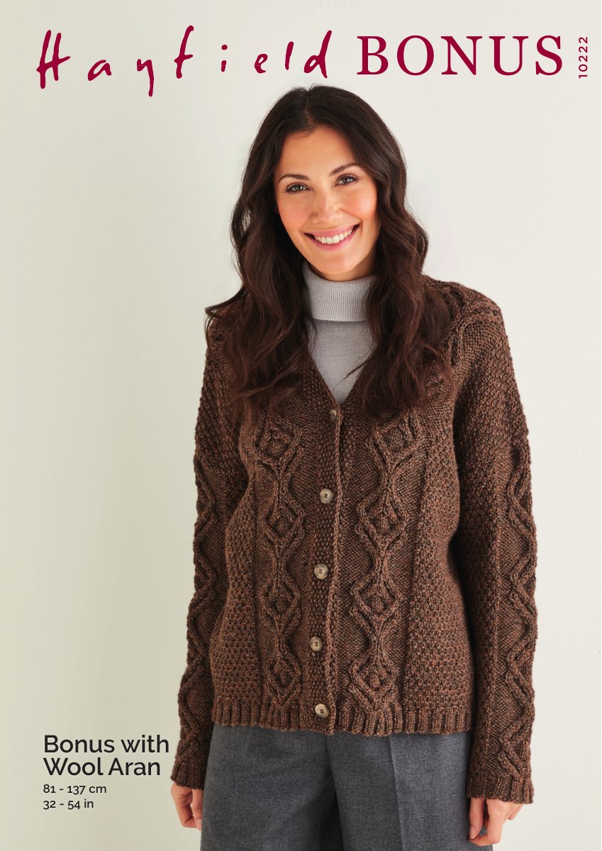 Hayfield 10222 Cardigan in Bonus with Wool Aran pattern cover