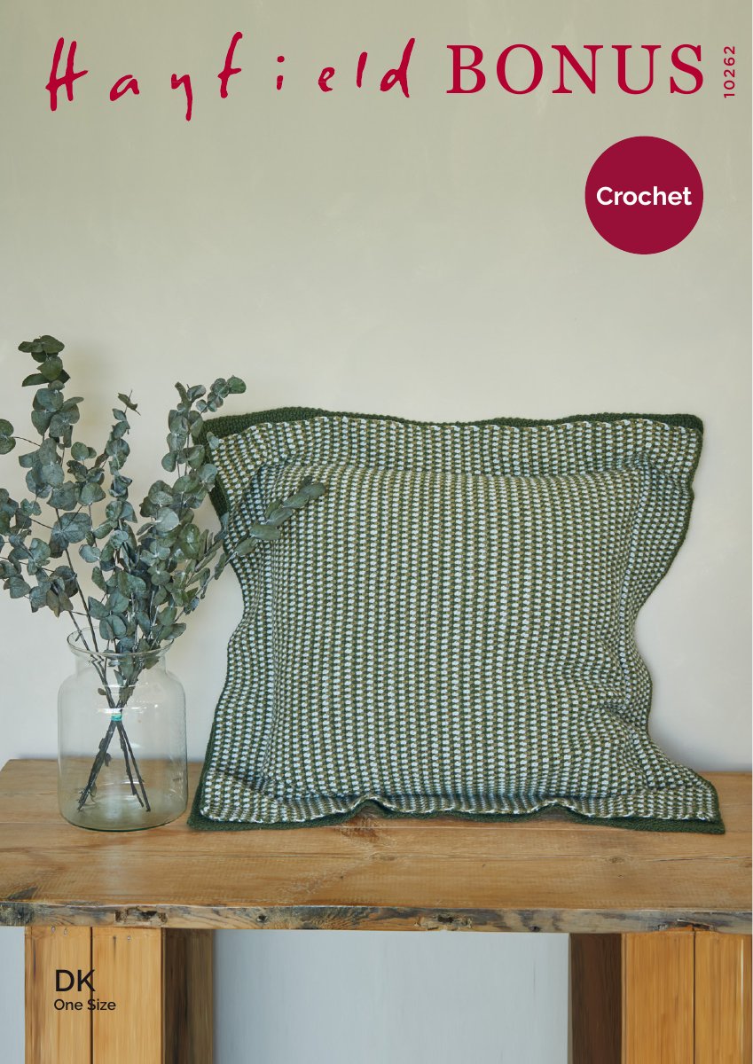Hayfield 10262 Cushion in Bonus DK pattern cover