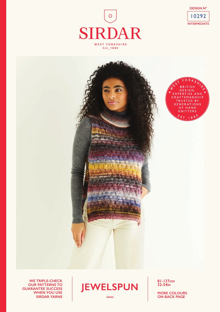 Sirdar 10292 Pattern in Jewelspun Aran pattern cover