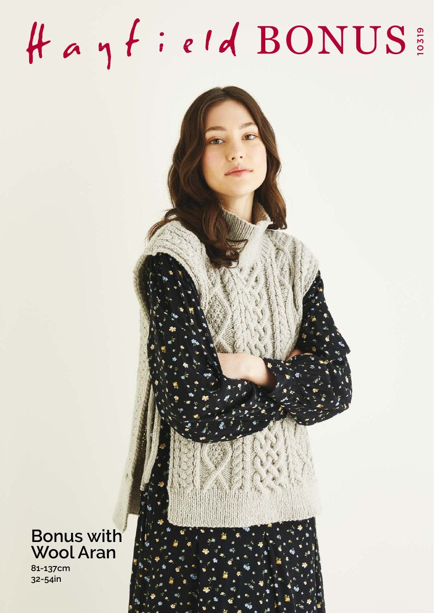 Hayfield 10319 Pattern in Bonus with Wool Aran pattern cover