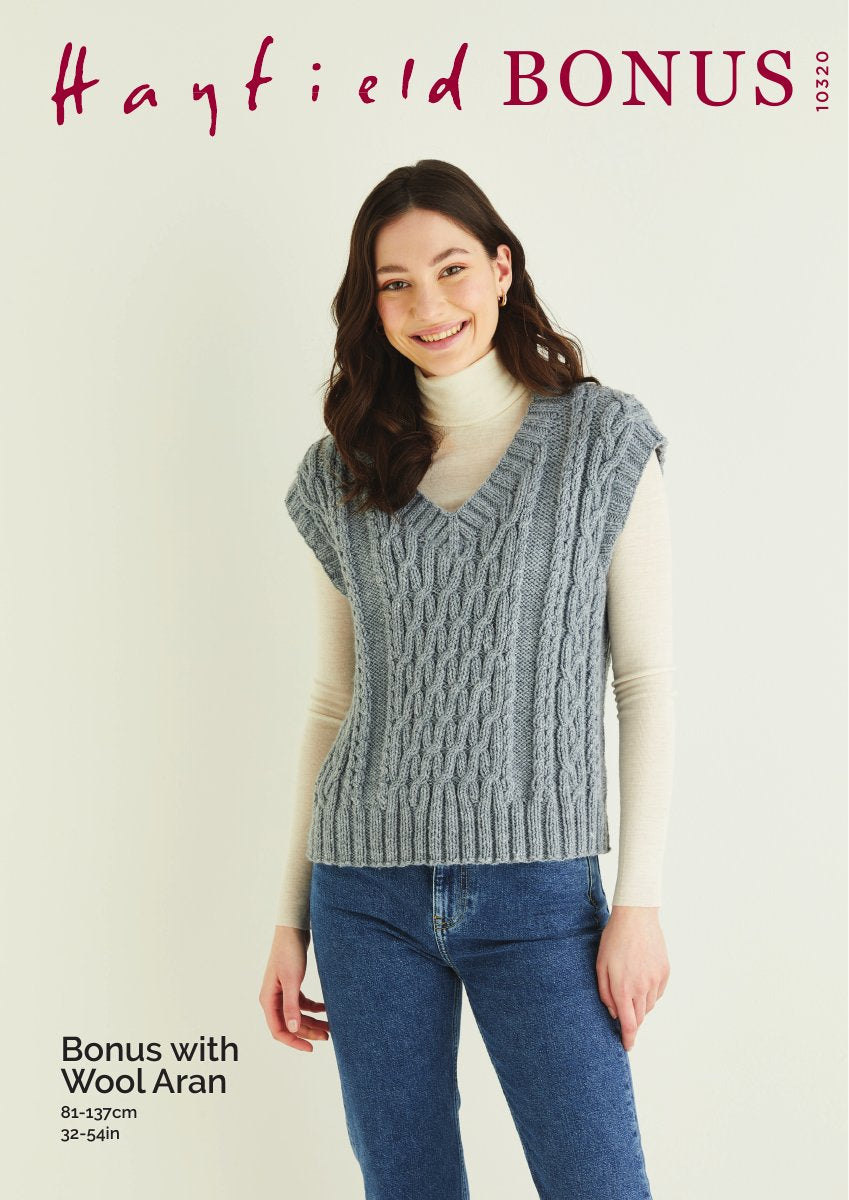 Hayfield 10320 Vest in Bonus with Wool Aran pattern cover