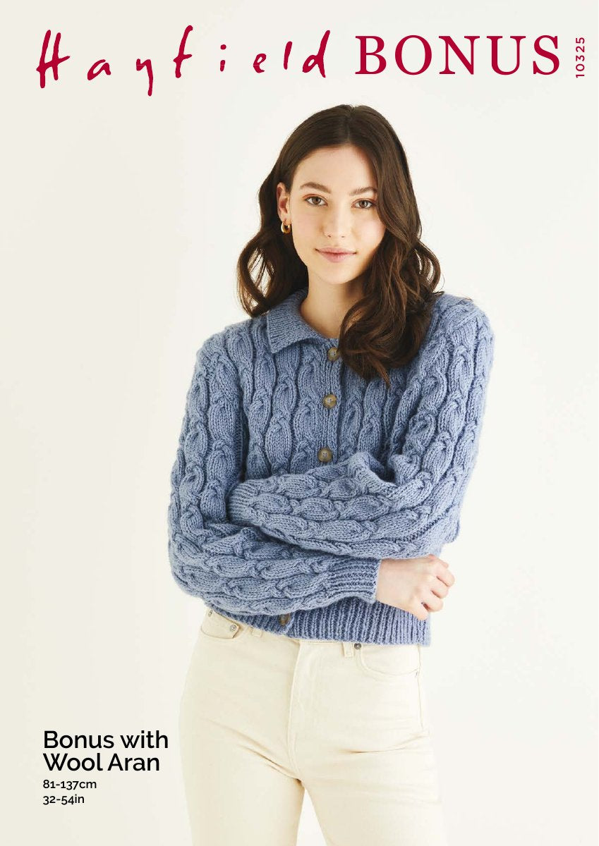 Hayfield 10325 Cardigan in Bonus with Wool Aran pattern cover