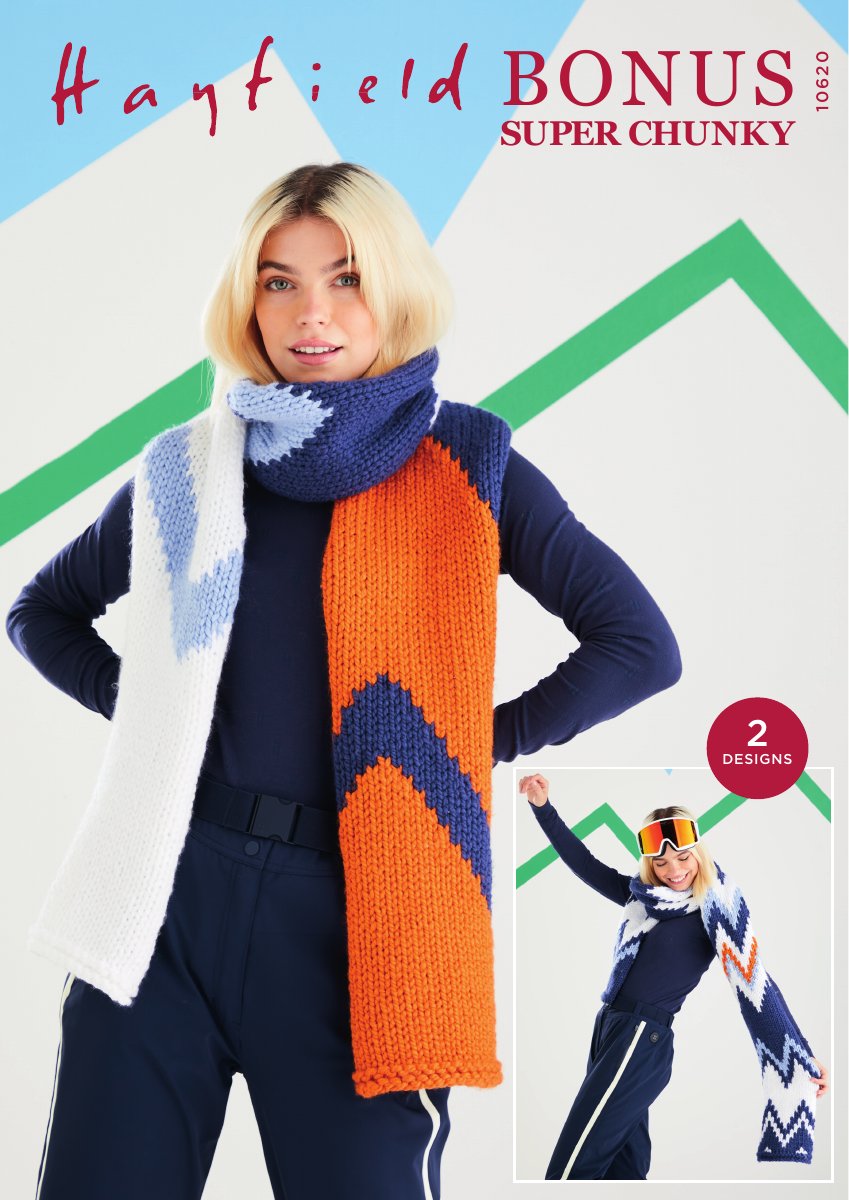 Hayfield 10620 Scarves in Bonus Super Chunky pattern cover