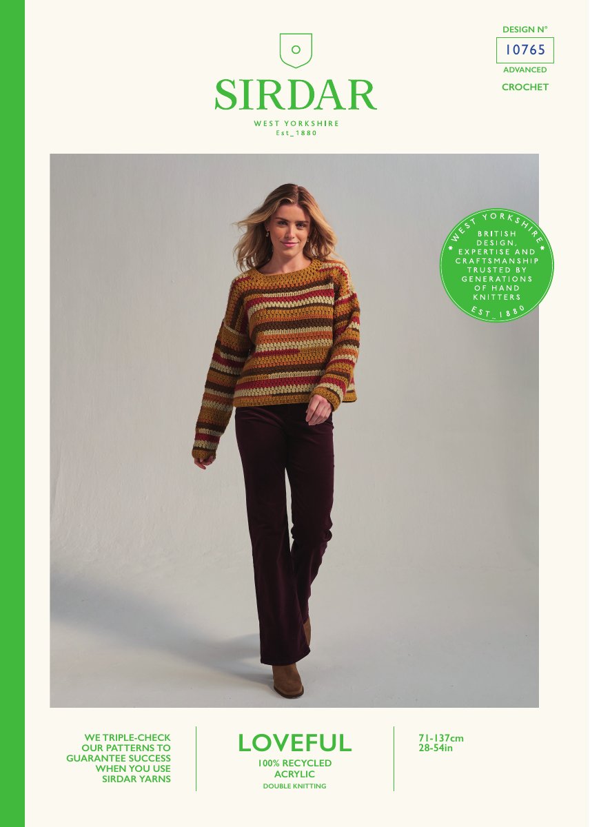 Sirdar 10765 Sweater in Loveful 100% Recycled Acrylic DK pattern cover