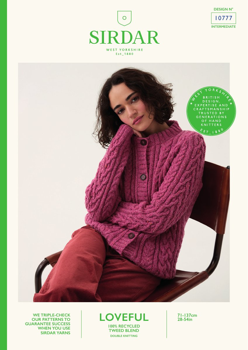 Sirdar 10777 Cardigan in Loveful 100% Recycled Tweed DK pattern cover