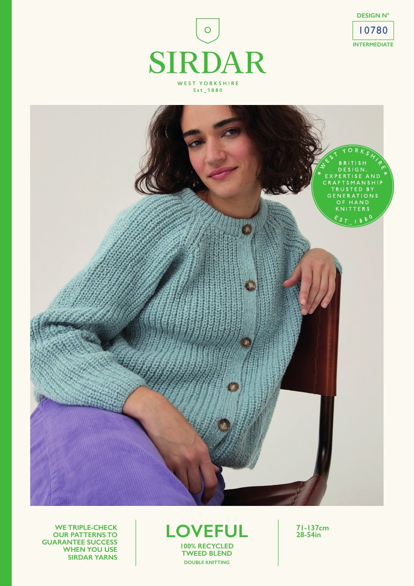Sirdar 10780 Cardigan in Loveful 100% Recycled Tweed DK pattern cover
