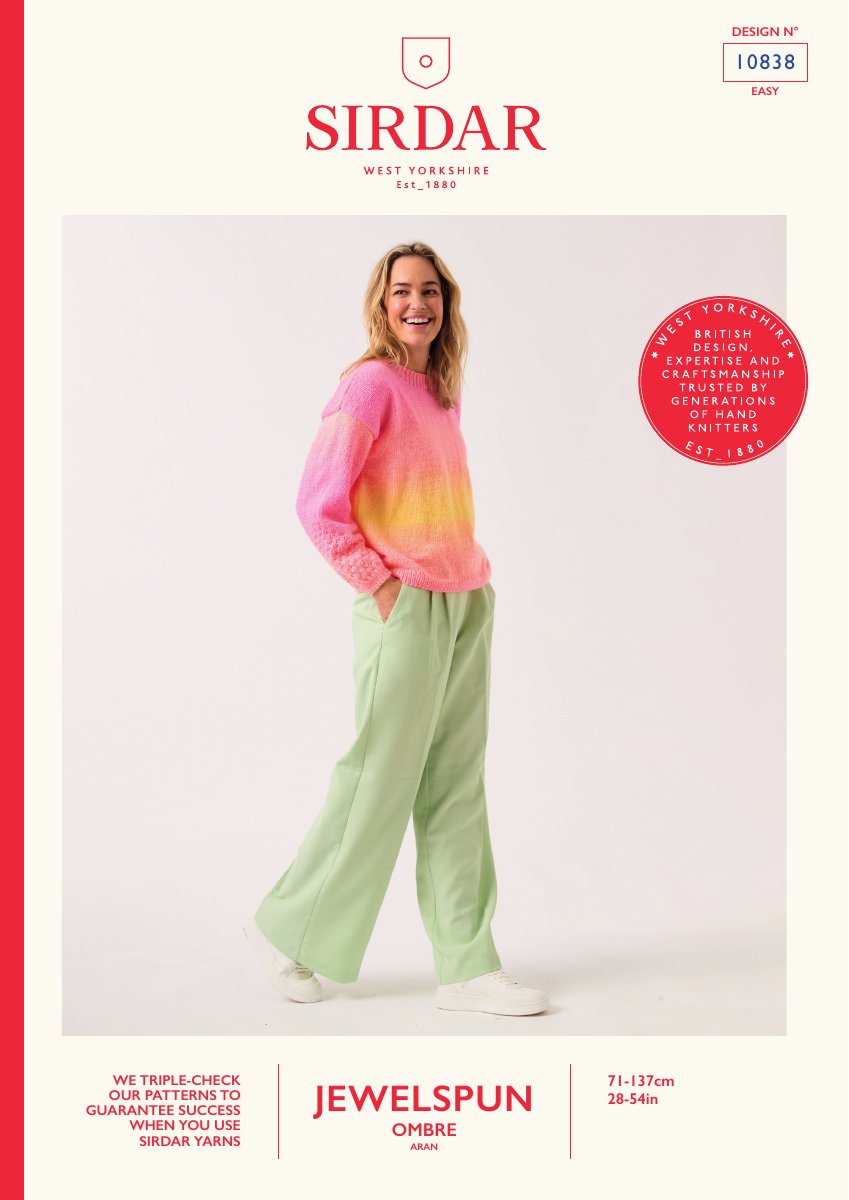 Sirdar 10838 Sweater in Jewelspun Ombre Aran pattern cover
