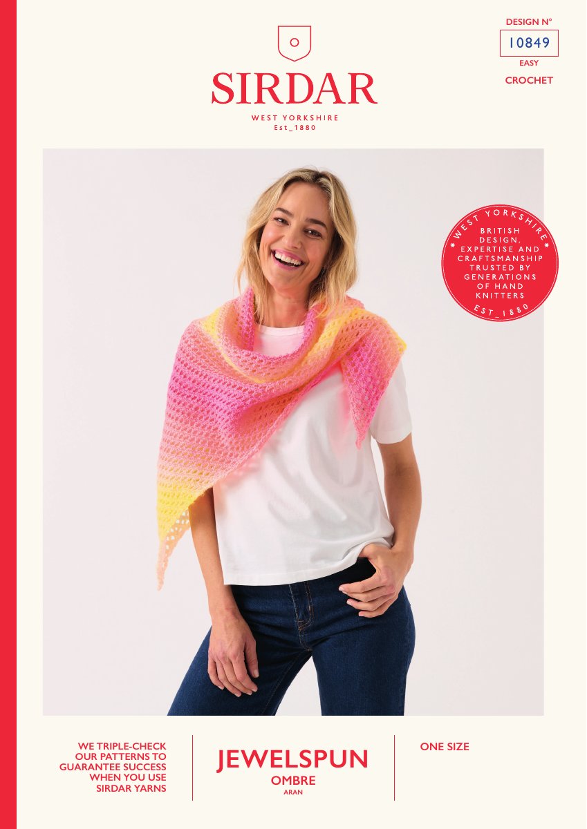 Sirdar 10849 Shawl in Jewelspun Ombre Aran pattern cover