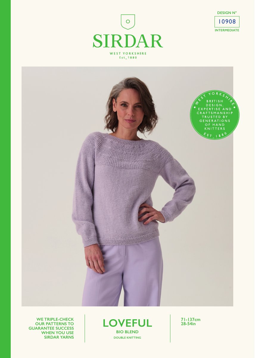 Sirdar 10908 Sweater in Loveful Bio Blend DK pattern cover