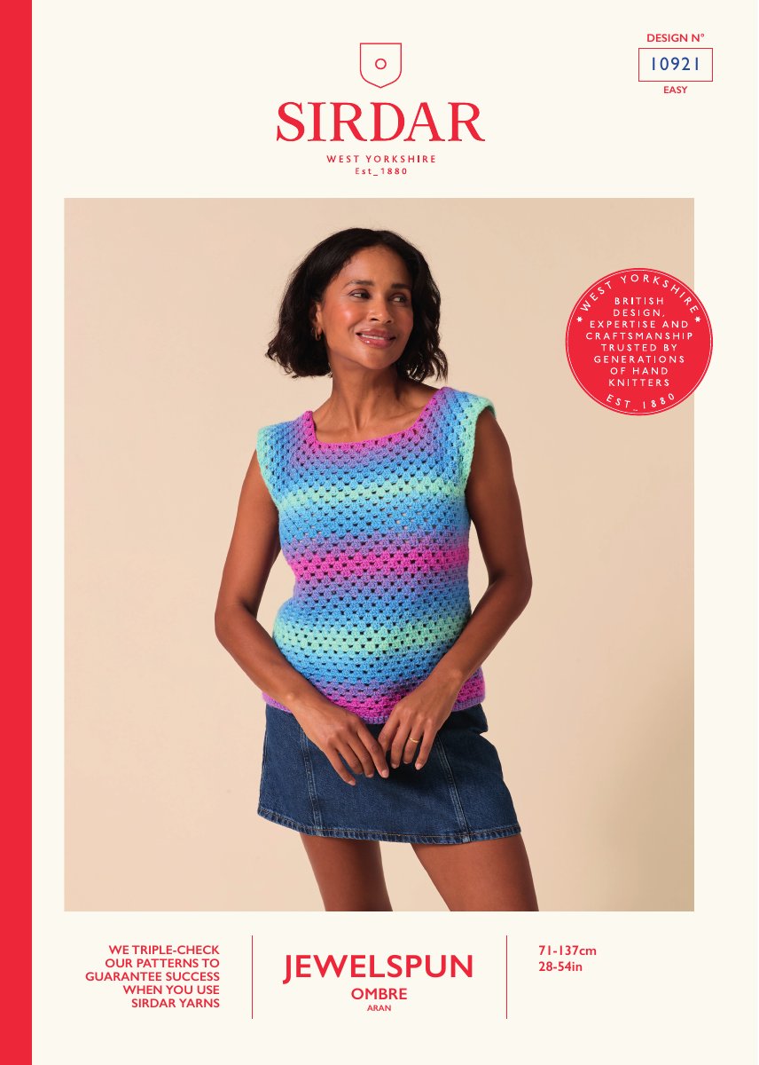 Sirdar 10921 Top in Jewelspun Ombre Aran pattern cover
