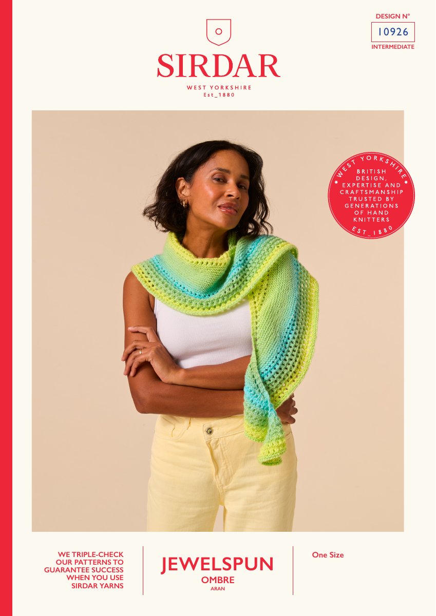 Sirdar 10926 Shawl in Jewelspun Ombre Aran pattern cover