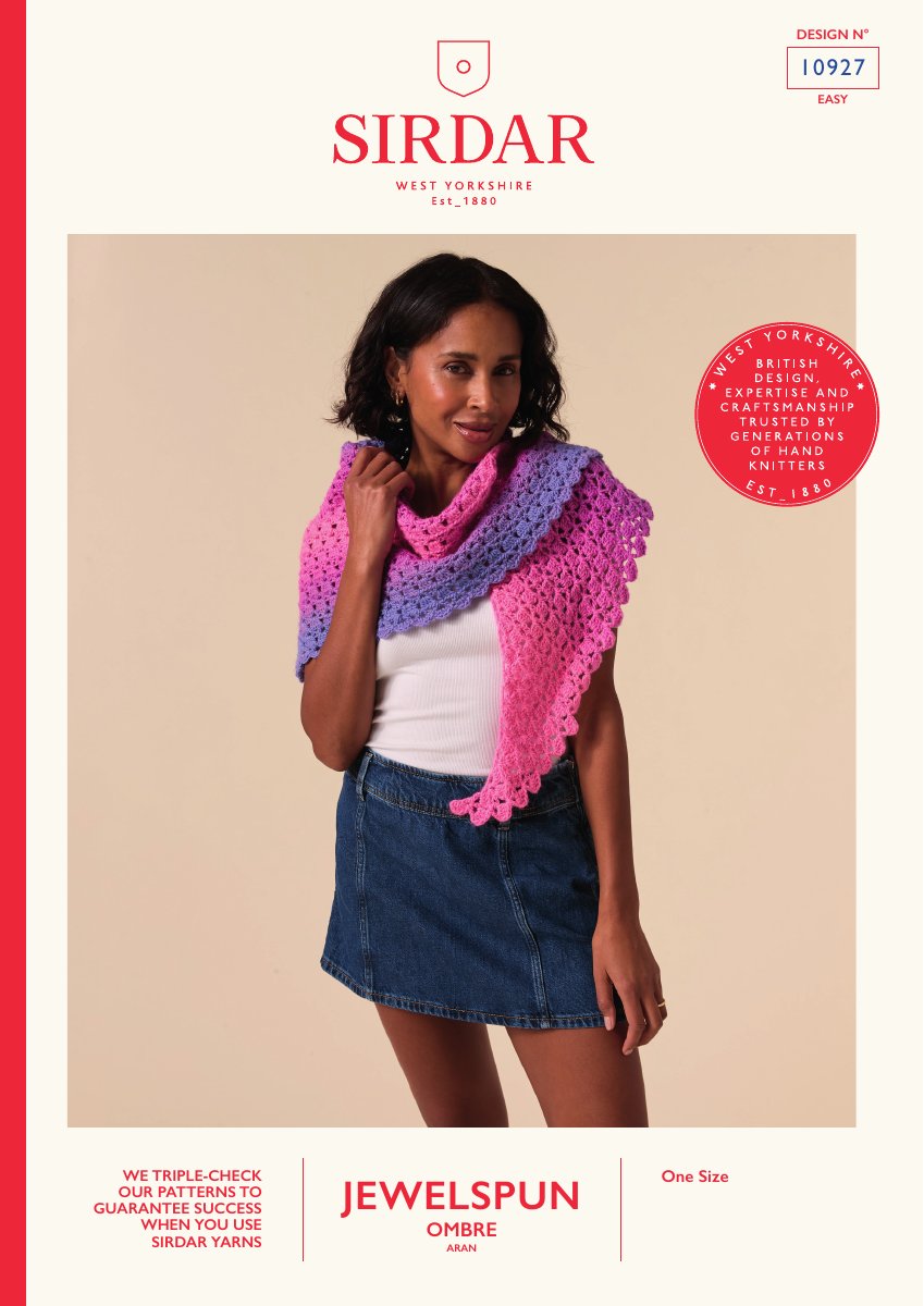 Sirdar 10927 Shawl in Jewelspun Ombre Aran pattern cover