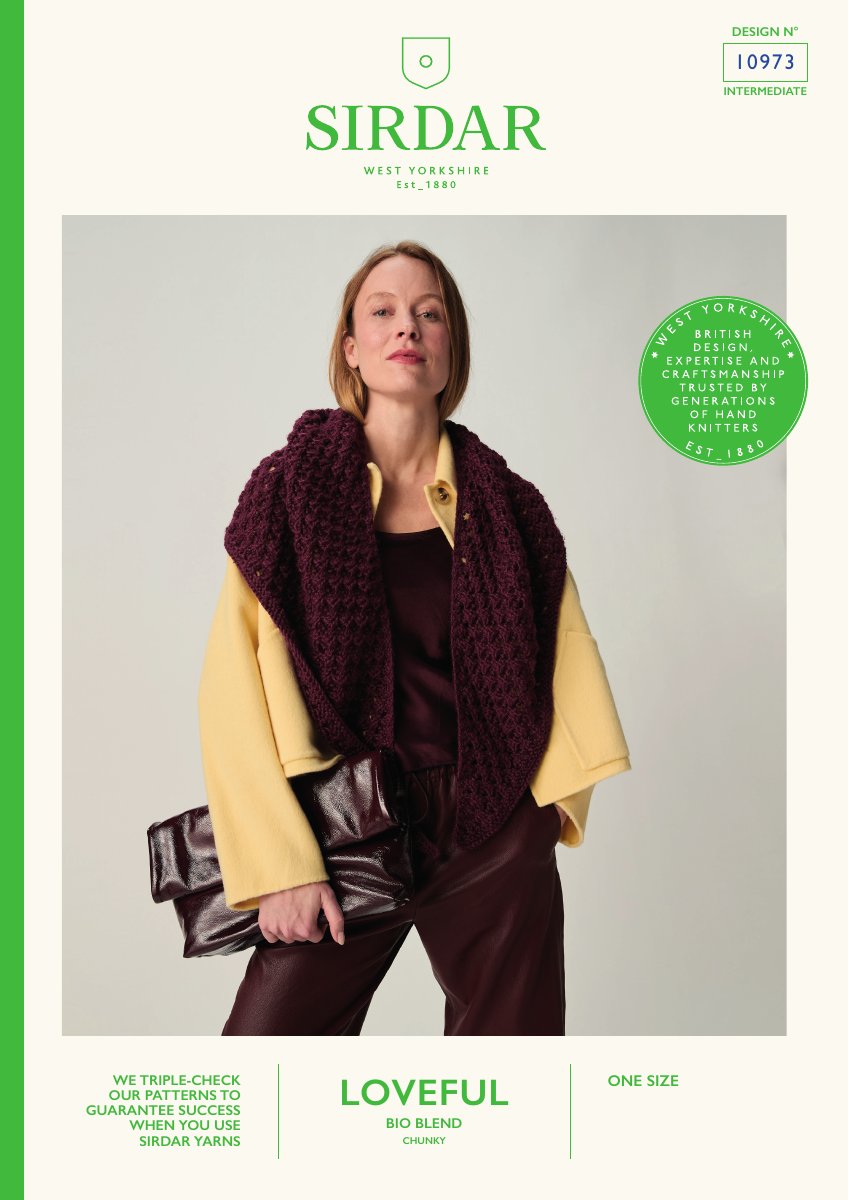 Sirdar 10973 Shawl in Loveful Bio Blend Chunky pattern cover