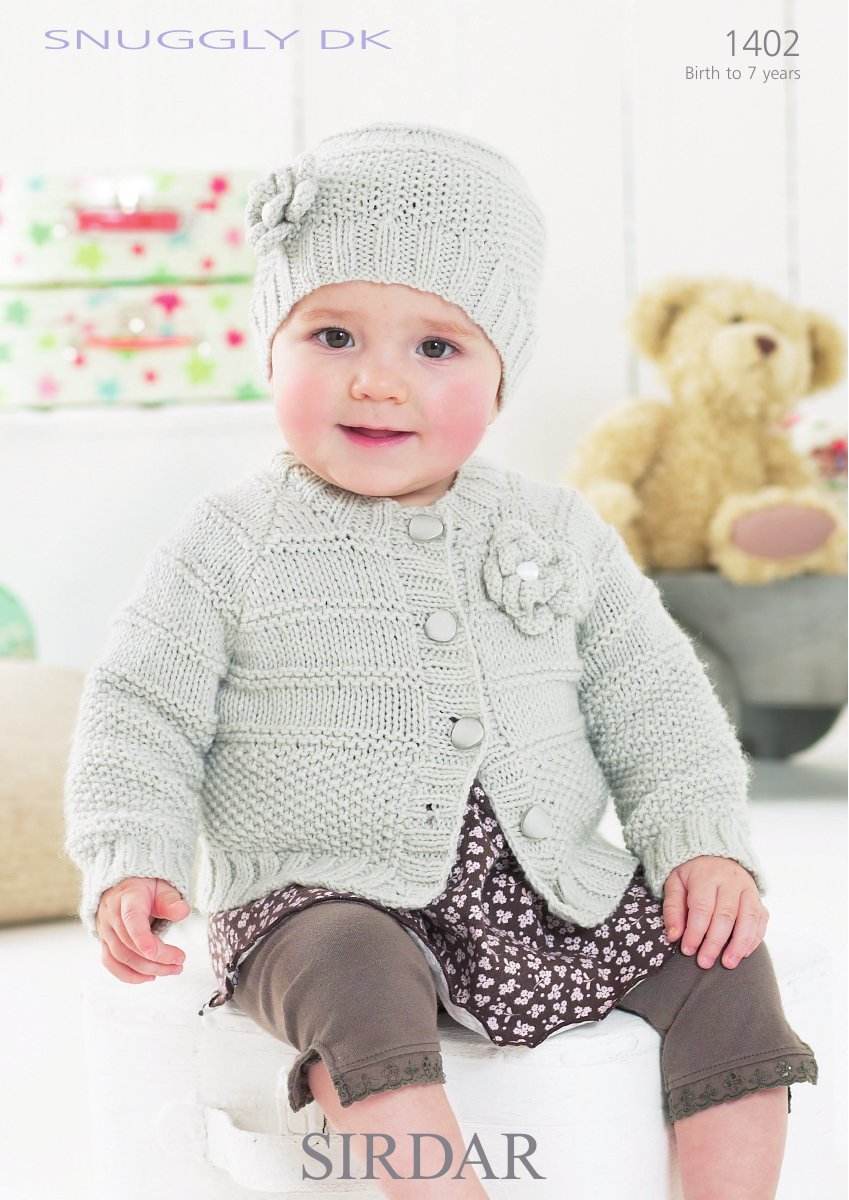 Sirdar 1402 Cardie & Hat in Snuggly DK pattern cover
