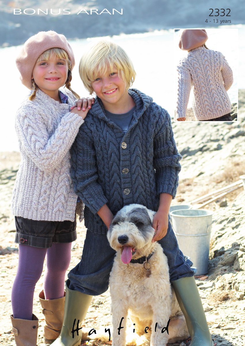 Hayfield 2332 Child's Jacket in Bonus with Wool Aran pattern cover