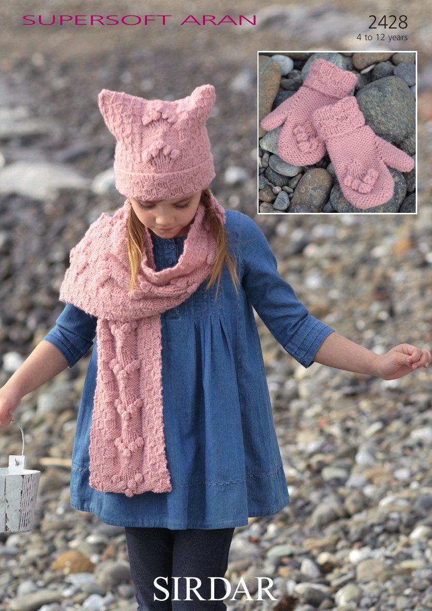 Sirdar 2428 Hat, Scarf and Mittens in Supersoft Aran pattern cover