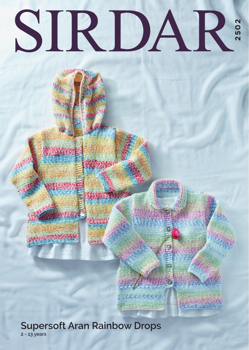 Sirdar 2502 Child's Jacket in Supersoft Aran Rainbow Drops pattern cover