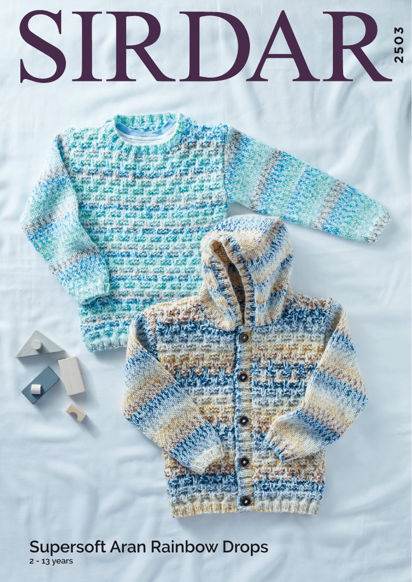 Sirdar 2503 Sweater and Hooded Cardigan in Supersoft Aran Rainbow Drops pattern cover