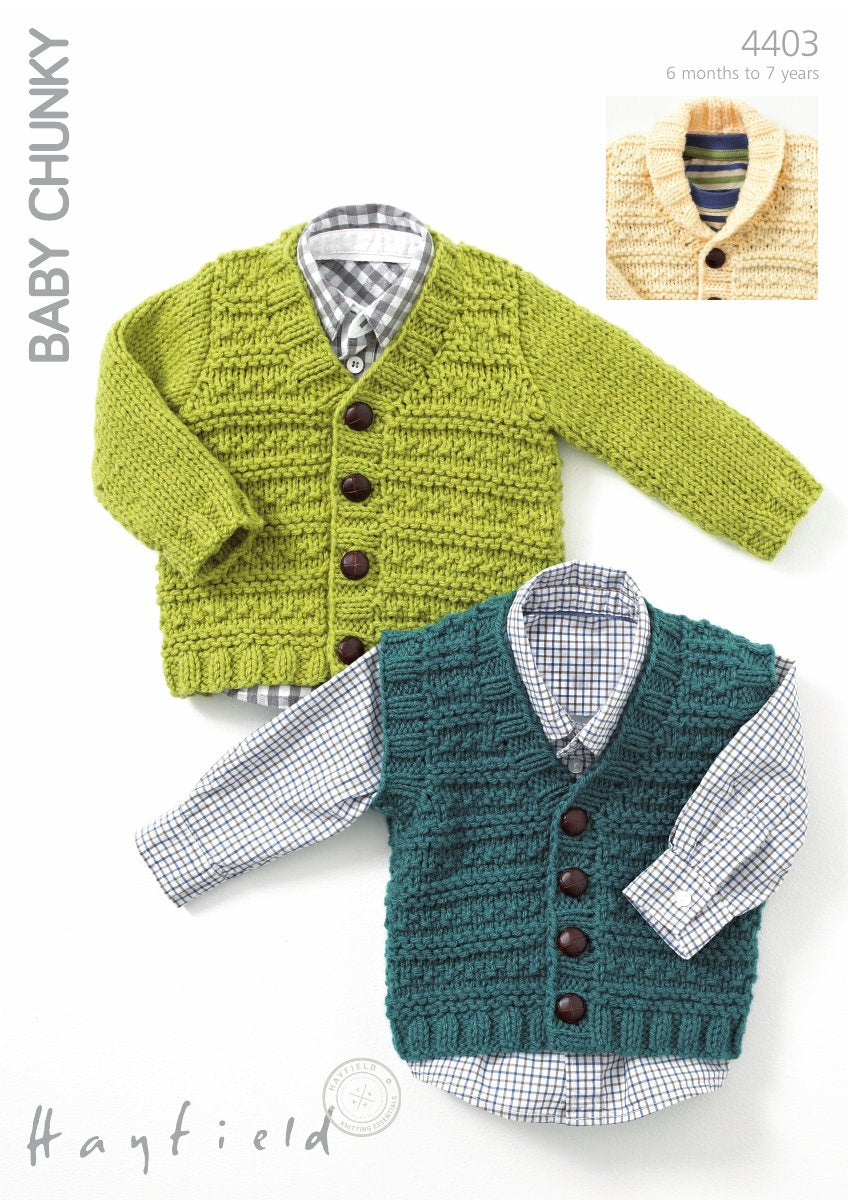 Hayfield 4403 Shawl Collar in Baby Chunky pattern cover