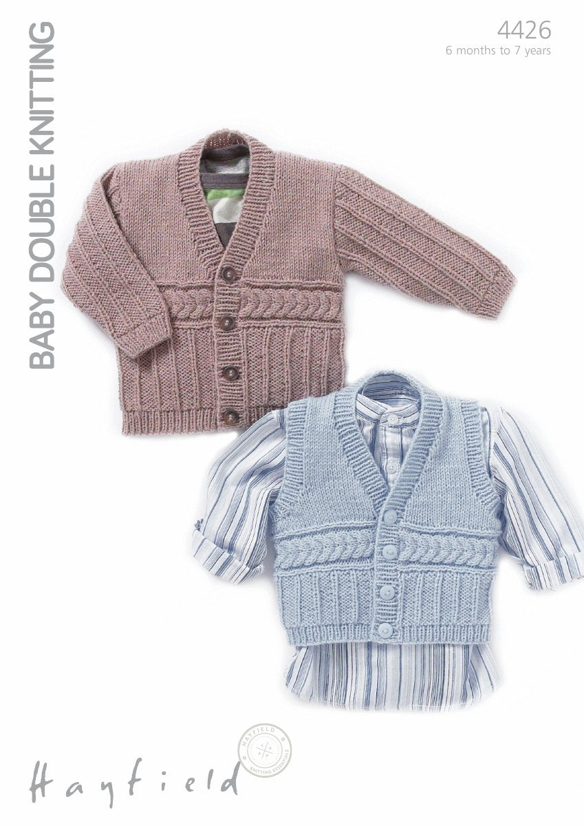 Hayfield 4426 Boys V Neck Cardigan and Waistcoat in Baby DK pattern cover