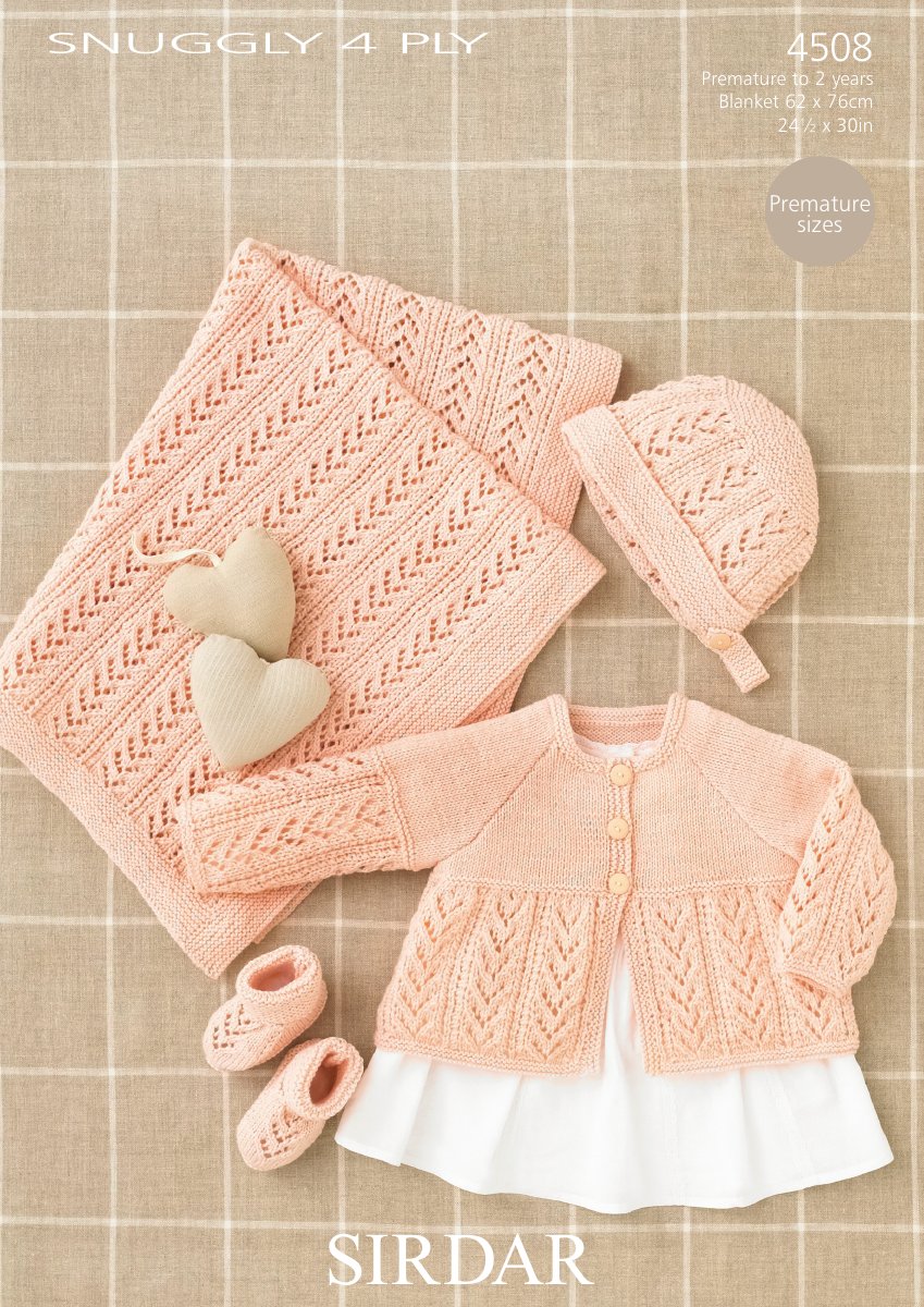 Sirdar 4508 Coat, Bonnet, Bootees and Blanket in Snuggly 4 Ply pattern cover