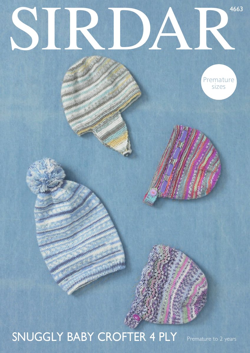 Sirdar 4663 Hat, Helmet and Bonnets in Snuggly Baby Crofter 4 Ply pattern cover
