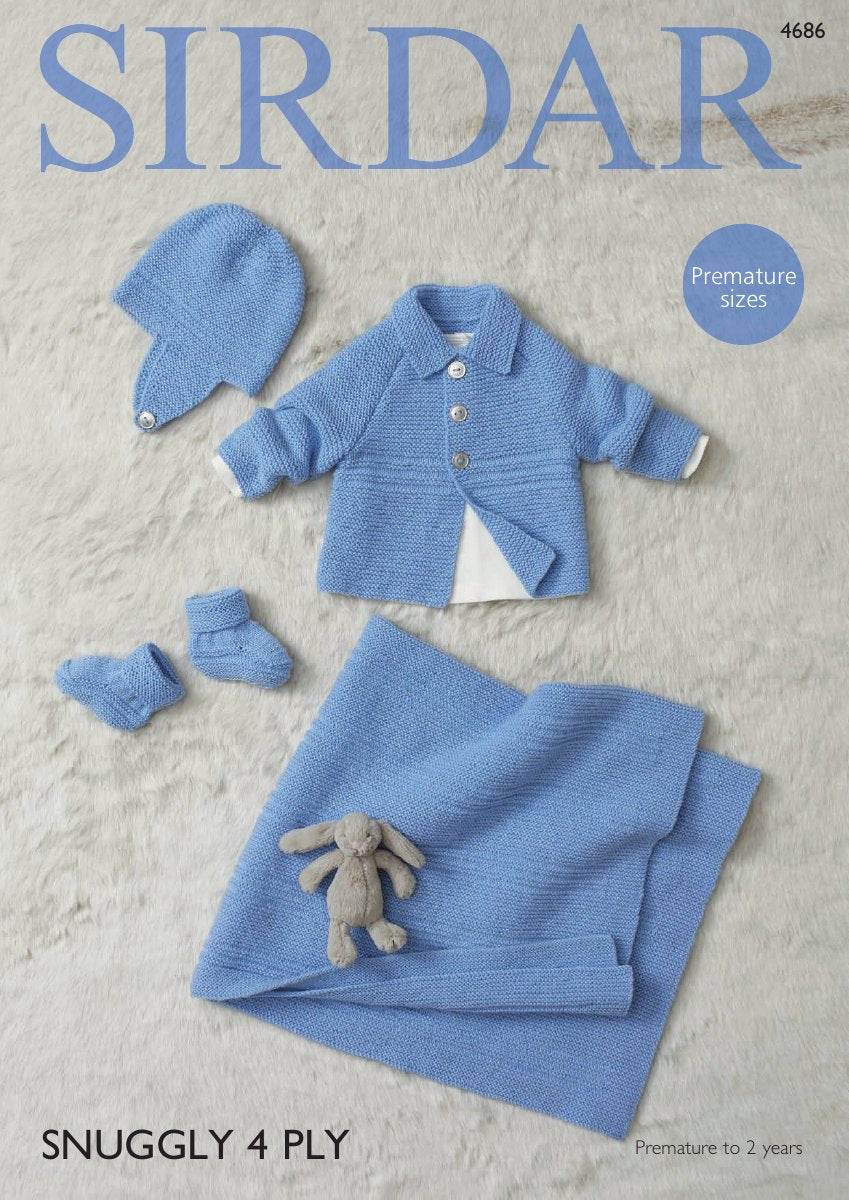 Sirdar 4686 Jacket, Helmet, Bootees and Blanket in Snuggly 4 Ply pattern cover