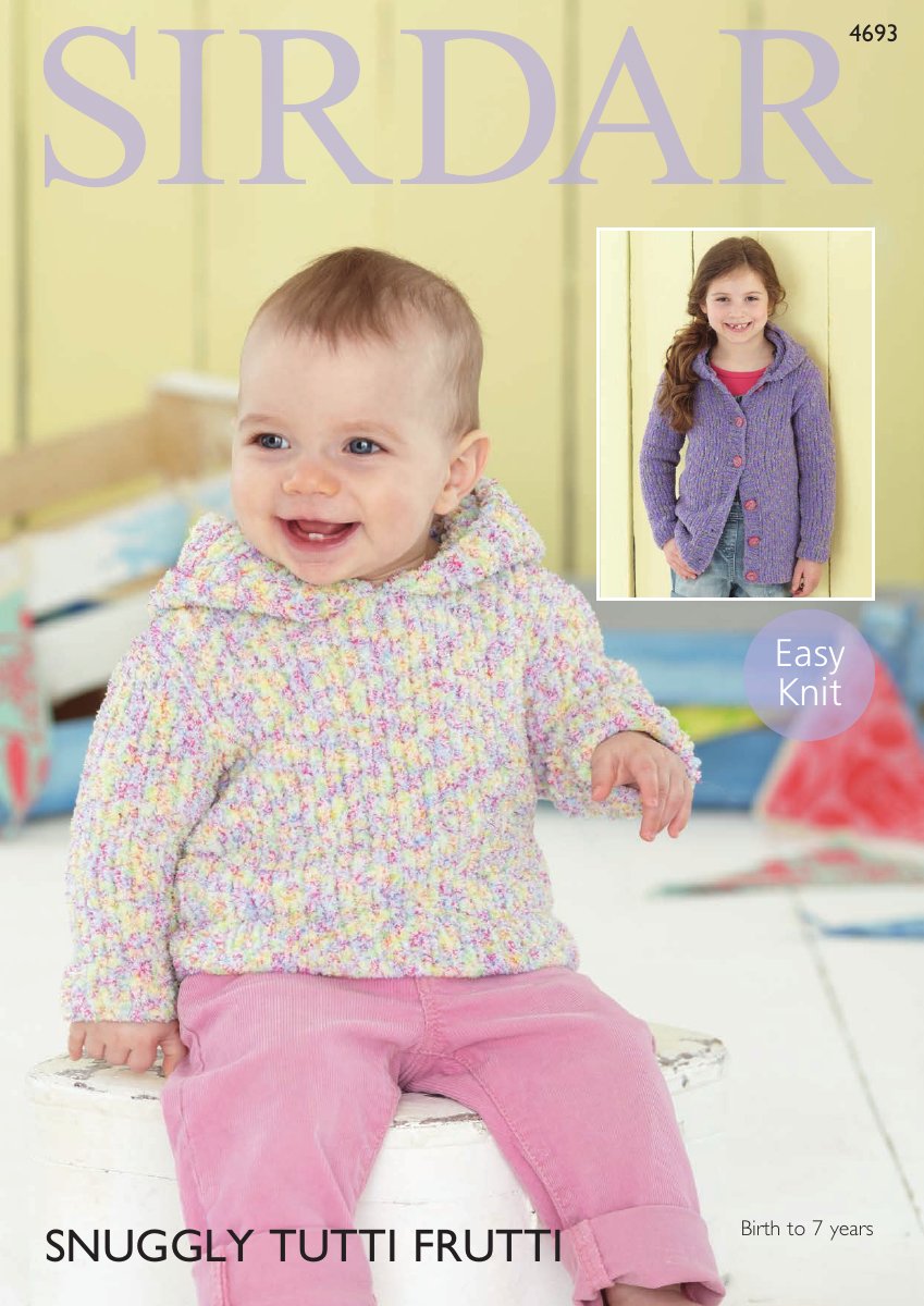 Sirdar 4693 Sweater and Hooded Cardigan in Snuggly Tutti Frutti pattern cover