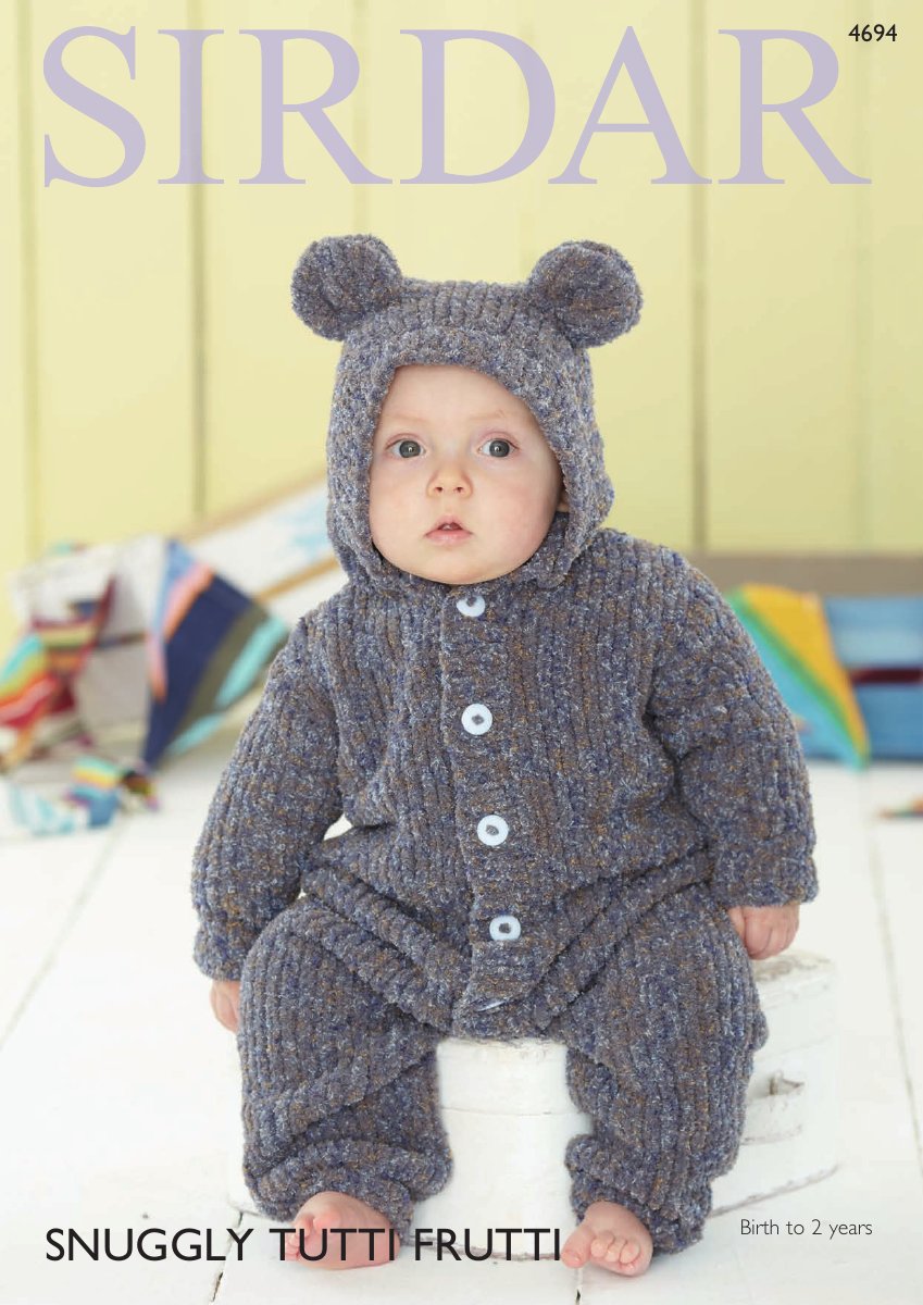 Sirdar 4694 Hooded Onesie in Snuggly Tutti Frutti pattern cover
