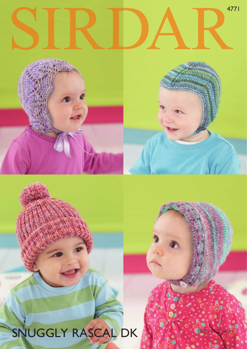 Sirdar 4771 Baby Hats in Snuggly Rascal DK pattern cover