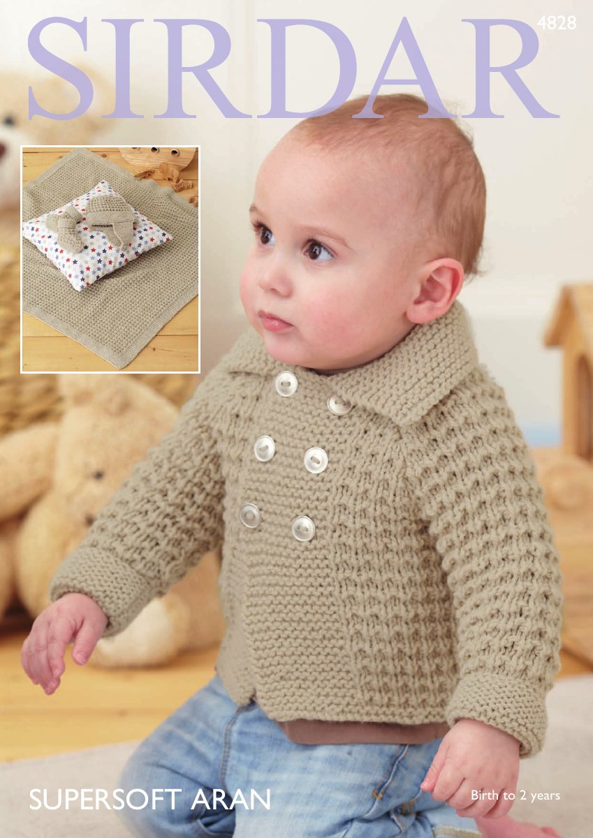 Sirdar 4828 Baby Boy's Jacket, Blanket, Helmet and Bootees in Supersoft Aran pattern cover