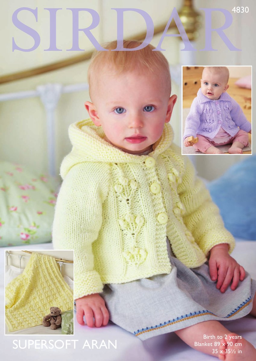 Sirdar 4830 Hooded and Flat Collar Jackets & Blanket in Supersoft Aran pattern cover