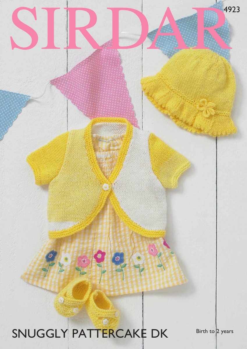 Sirdar 4923 Baby Girl's Bolero, Sunhat and Shoes in Snuggly Pattercake DK pattern cover