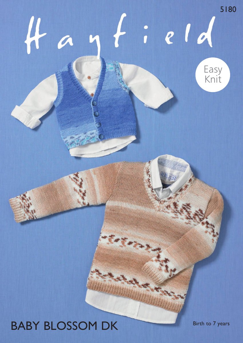 Hayfield 5180 Baby's and Boy's V Neck Vest and Sweater in Baby Blossom DK pattern cover