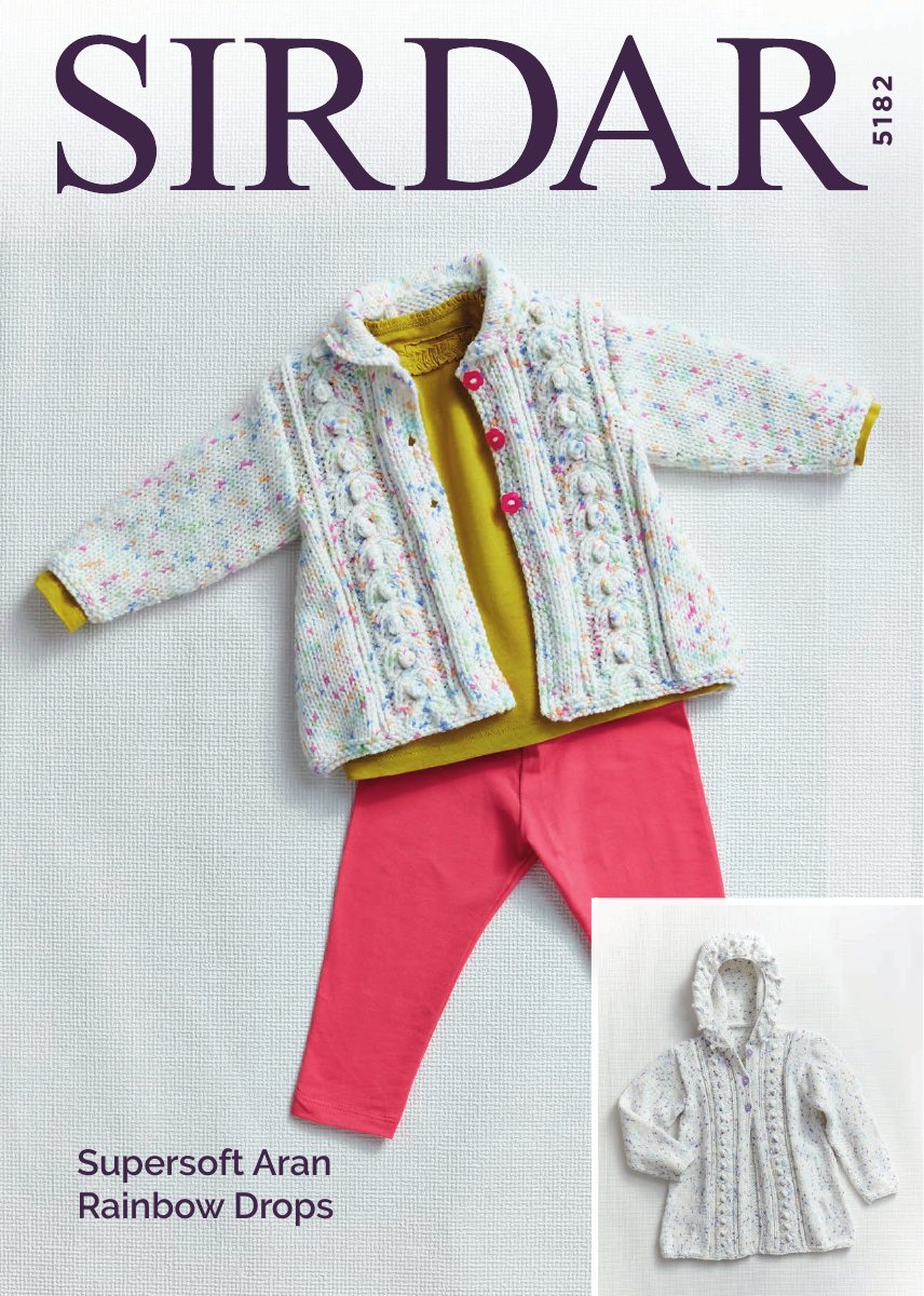 Sirdar 5182 Matinee Coats in Supersoft Aran Rainbow Drops pattern cover