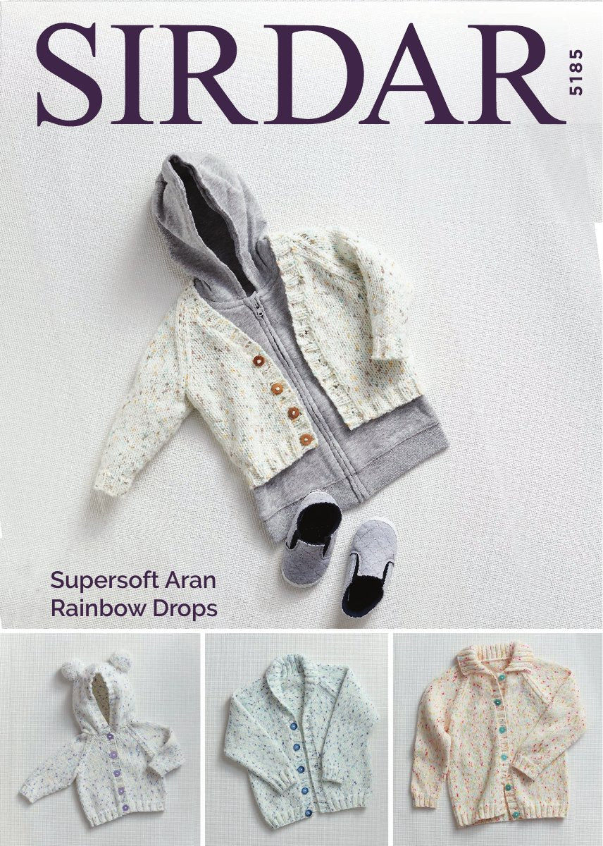 Sirdar 5185 Cardigans in Supersoft Aran Rainbow Drops pattern cover