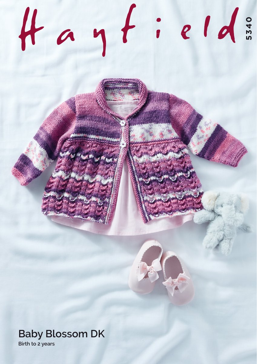 Hayfield 5340 Matinee Coat in Baby Blossom DK pattern cover