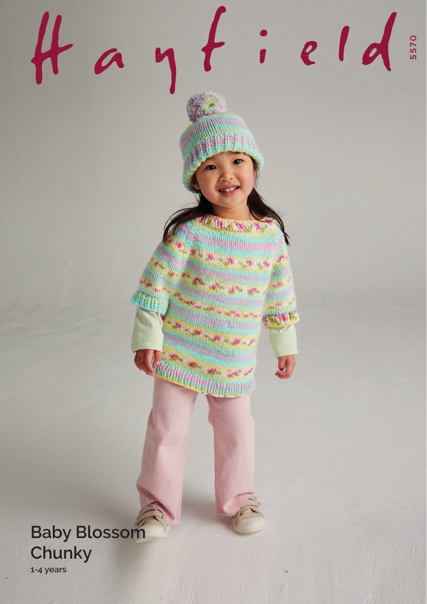 Hayfield 5570 Poncho & Hat in Baby Blossom Chunky pattern cover