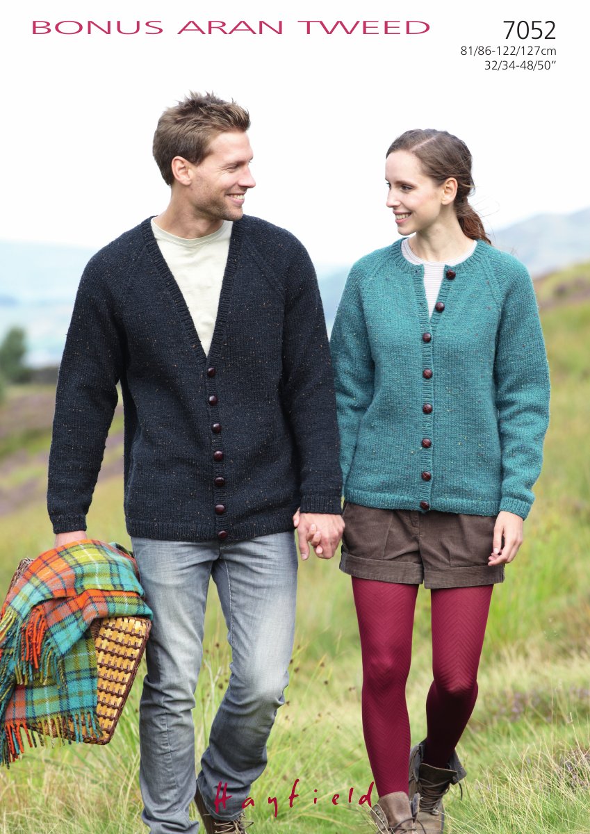 Hayfield 7052 Lady's and Man's Cardigans in Bonus Aran Tweed pattern cover