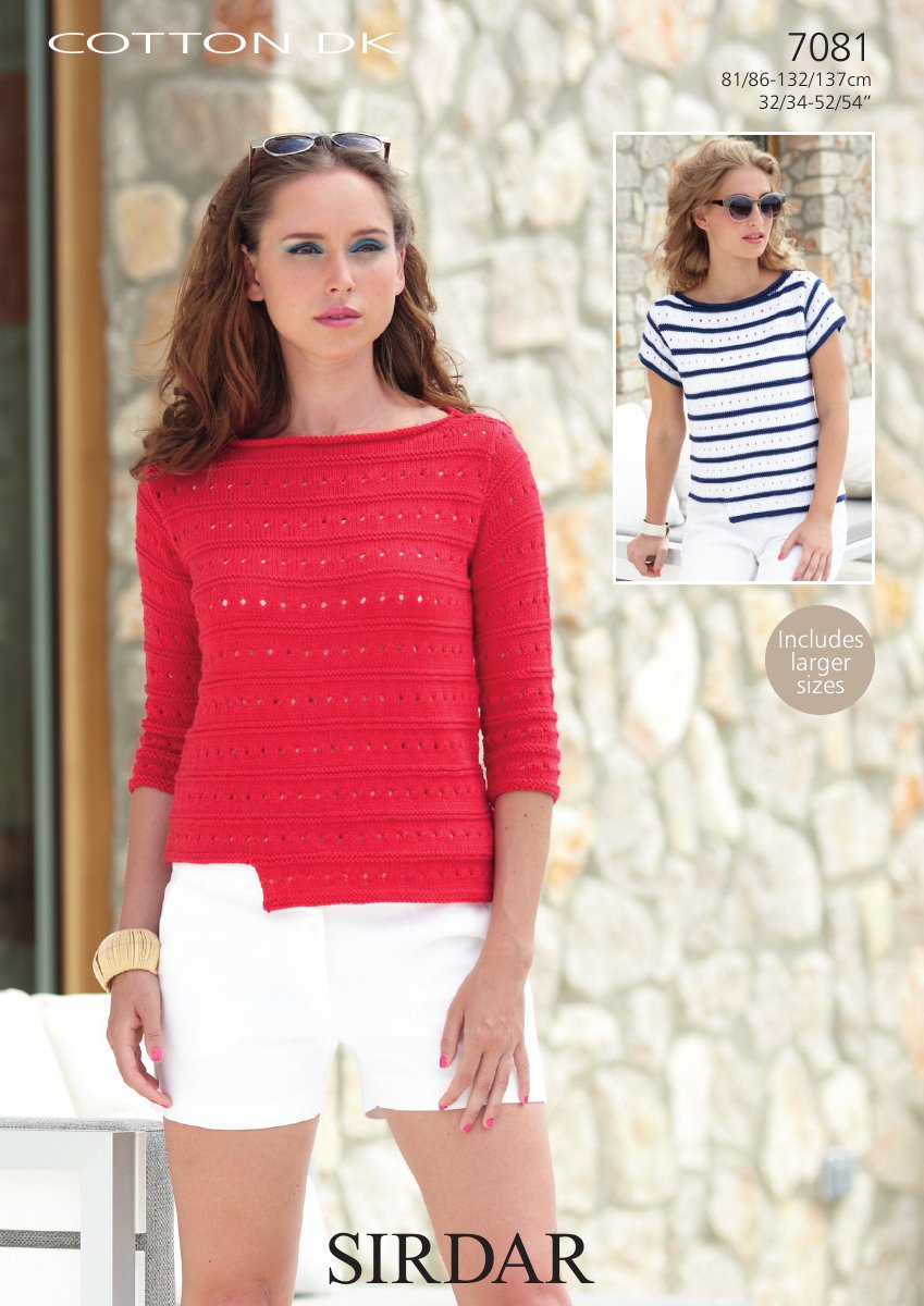 Sirdar 7081 Boat Necked Tops in Cotton DK pattern cover
