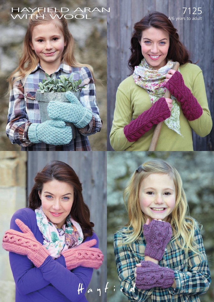 Hayfield 7125 Mittens and Wrist Warmers in Aran with Wool pattern cover